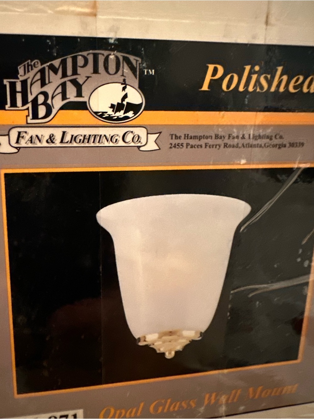 Set of 2 Vintage Hampton Bay Polished Brass Opal Glass Wall Mount Light Sconces